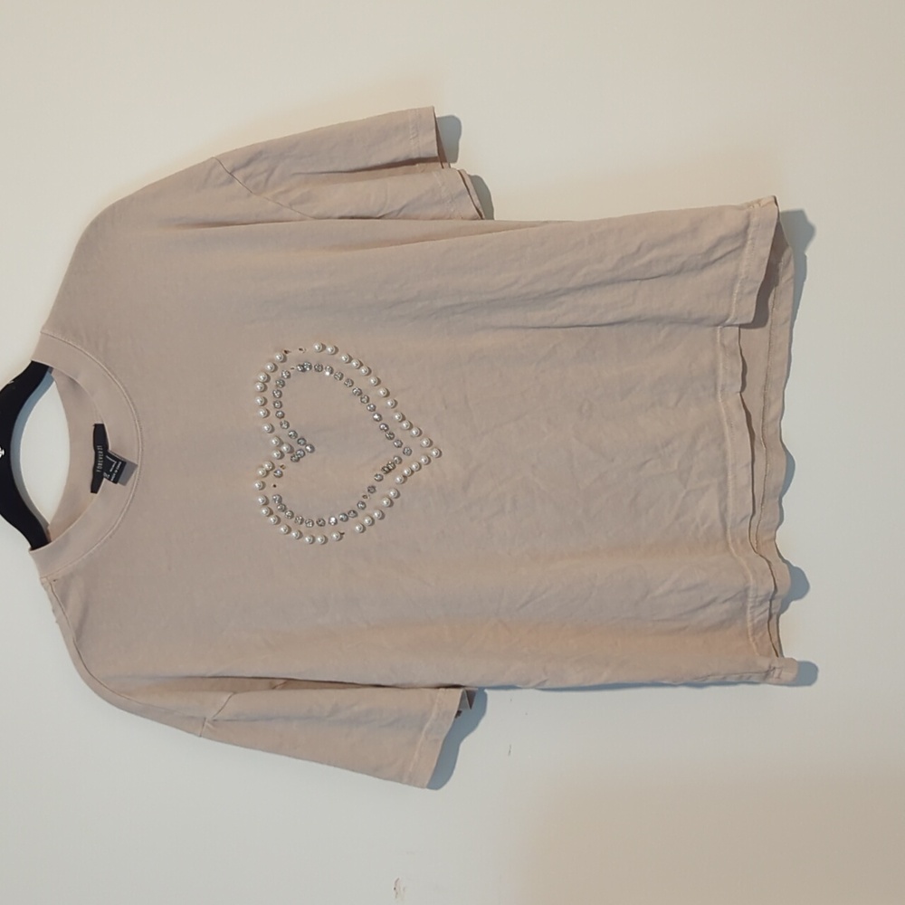 Beige T-Shirt with Heart Design